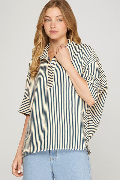 Half Sleeve Oversized Striped Top