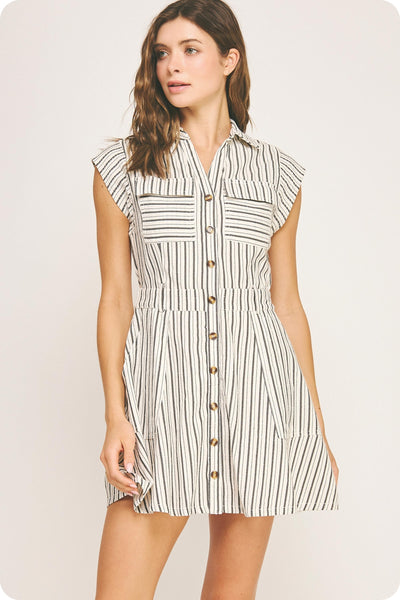 Top-stitch Sleeveless Stripe Mini Dress