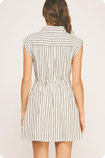 Top-stitch Sleeveless Stripe Mini Dress