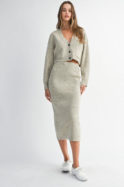 Long Sleeve V-Neck Cardigan & Skirt Set