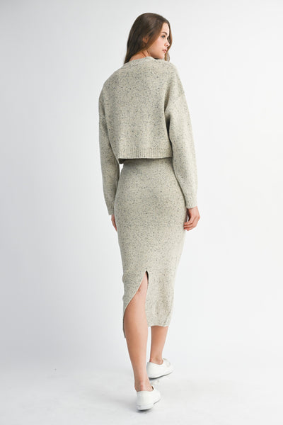 Long Sleeve V-Neck Cardigan & Skirt Set