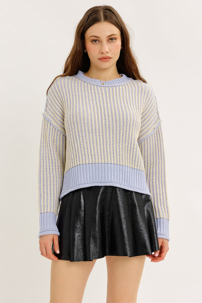Two-Tone Striped Oversized Sweater