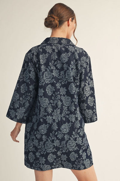 Floral Denim Collared Neck Dress