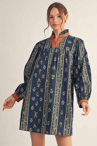 Ruffled Neckline Lovely Floral Dress