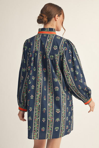 Ruffled Neckline Lovely Floral Dress
