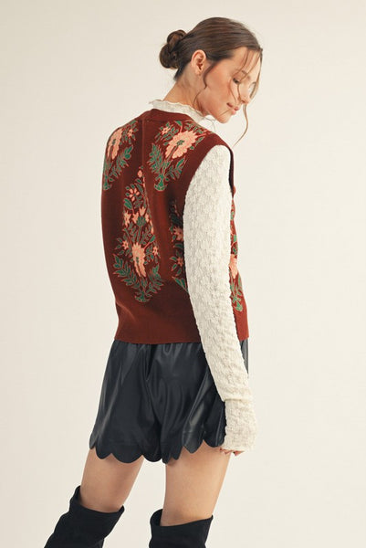 Floral Pattern Lovely Sweater Vest