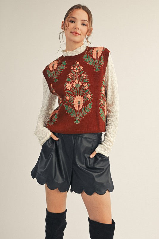 Floral Pattern Lovely Sweater Vest
