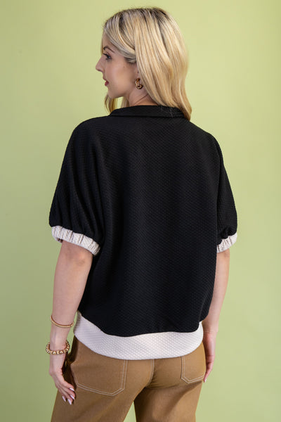 Textured Half Zip Mock Neck Top