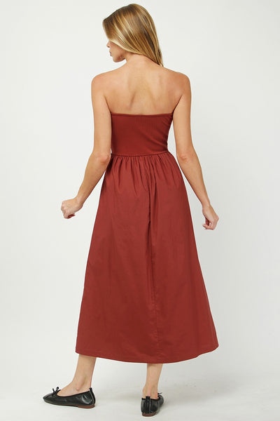 Ribbed Tube Dress W/ Poplin Skirt