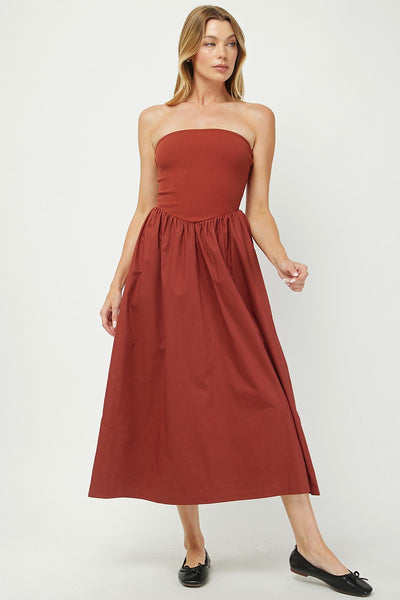 Ribbed Tube Dress W/ Poplin Skirt