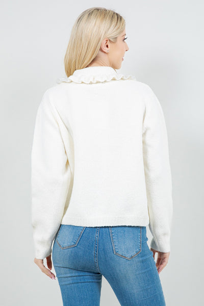 Ruffle Collar Button Cardigan