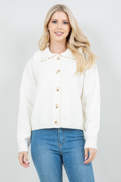 Ruffle Collar Button Cardigan