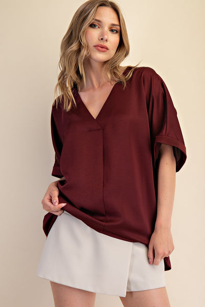 V-Neck High Low Blouse