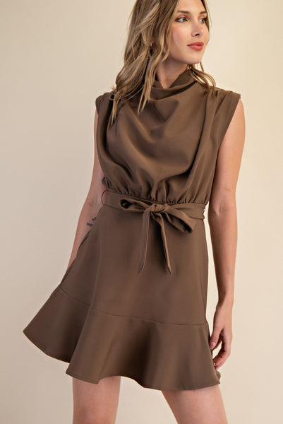 Cowl Neck Sleeveless Mini Dress
