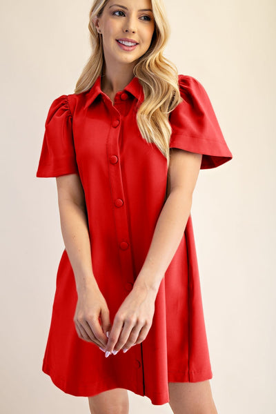 Collar Neck Button Down Mini Dress