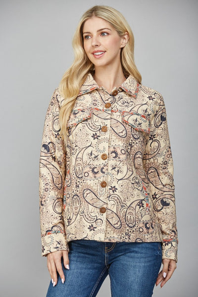 Detail Print Jacket W/ Front Flap Pockets