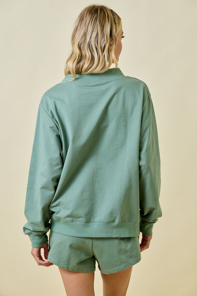 Mock Neck Sweatshirt W/ Sweat Shorts Set