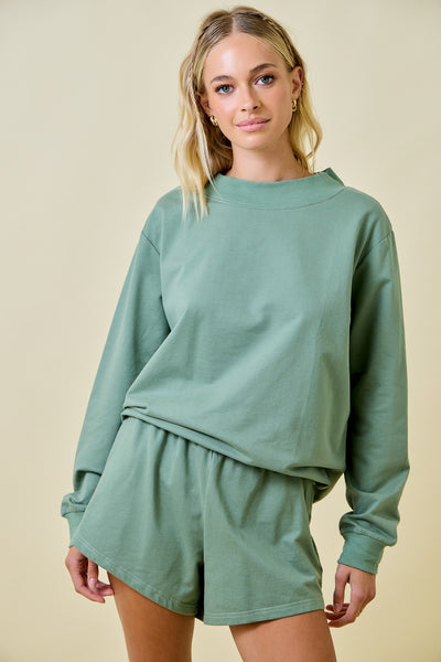 Mock Neck Sweatshirt W/ Sweat Shorts Set