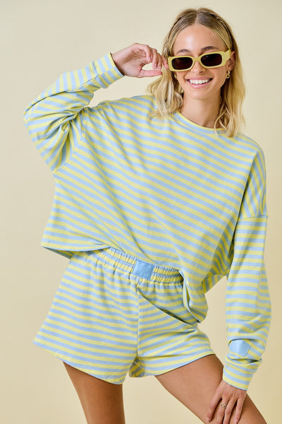 Striped Terry Sweatshirt & Shorts Set