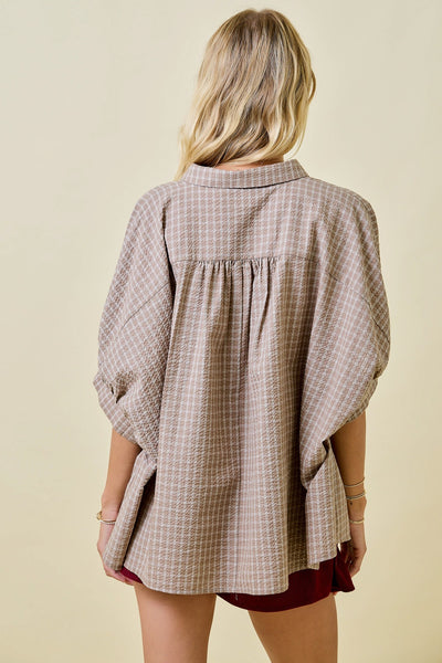 Checkered Seersucker Button Down Oversized Shirt