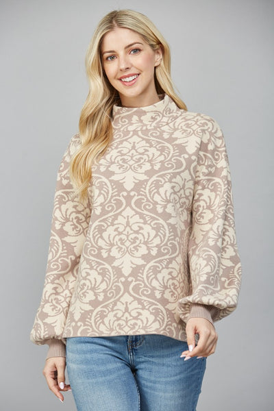 Jacquard Knit Mock Neck Sweater