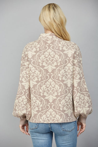 Jacquard Knit Mock Neck Sweater