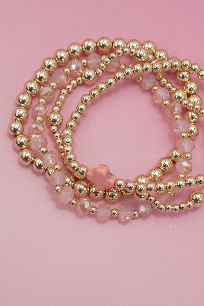 Pink Boho Cross Colorful Beaded Stretch Bracelet