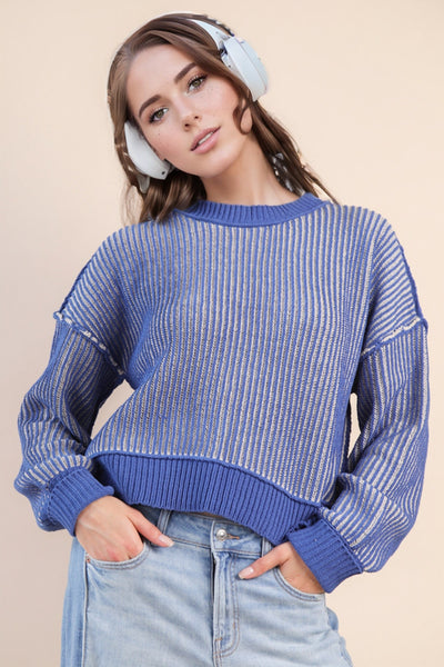 Two Tone Striped Casual Sweater Top