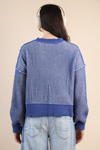 Two Tone Striped Casual Sweater Top