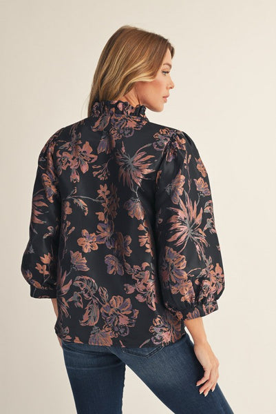 Button Down Floral Jacquard Top