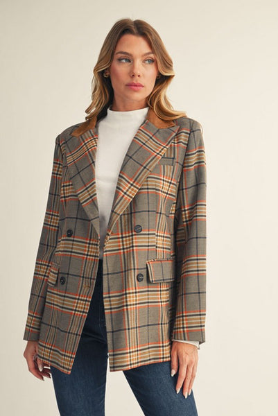 Suede Elbow Patched Plaid Blazer