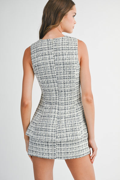 Tweed Peplum Bodice Skirt Layered Dress