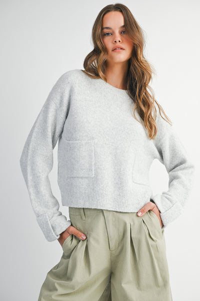 Crew Neck Pullover Sweater W/ Front Pocket
