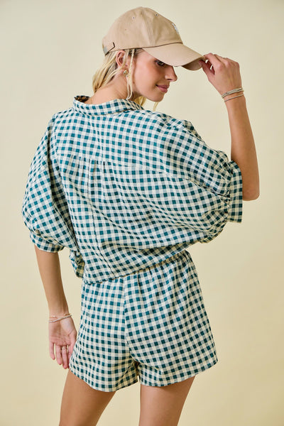 Gingham Crop Button Down Top & Shorts Set