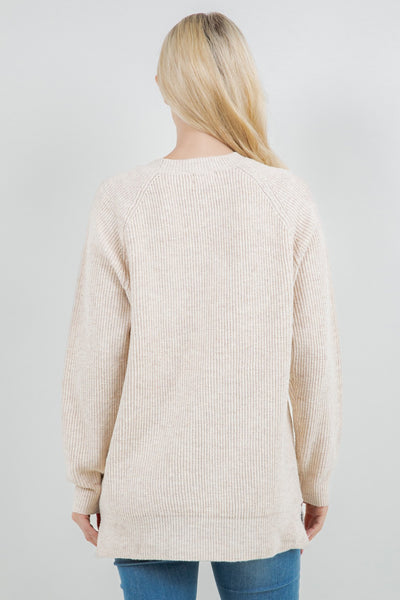 Ribbed Crewneck Tunic Sweater