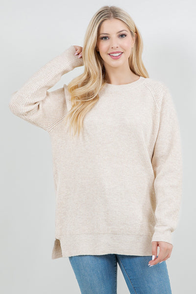 Ribbed Crewneck Tunic Sweater