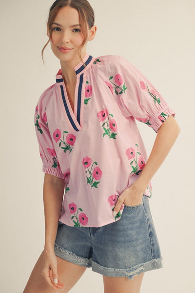 Color Contrast Accent Floral Top