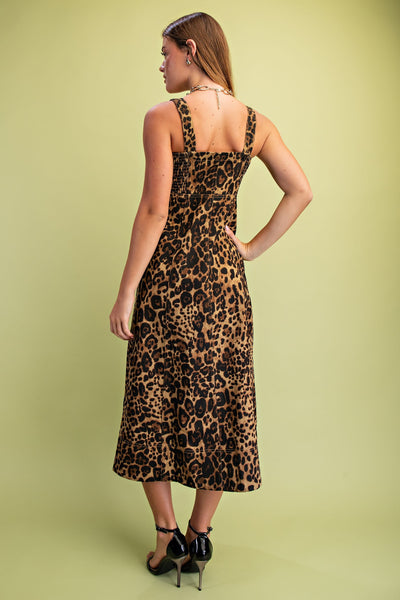 Leopard Sleeveless Zip Front Midi Dress