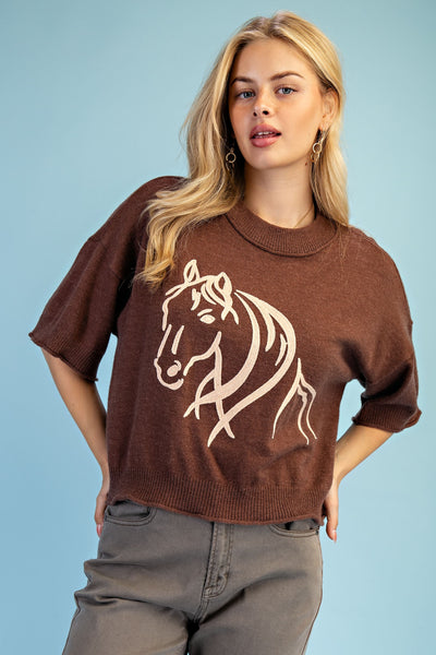 Western Horse Motif Sweater Top