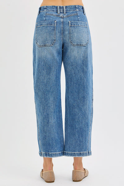 Risen Barrel Twisted Seams Crop Jeans