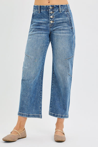 Risen Barrel Twisted Seams Crop Jeans
