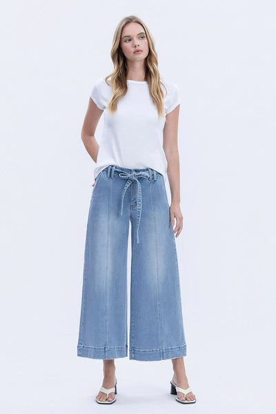 Vervet HR Tie Waist Crop Palazzo Jeans