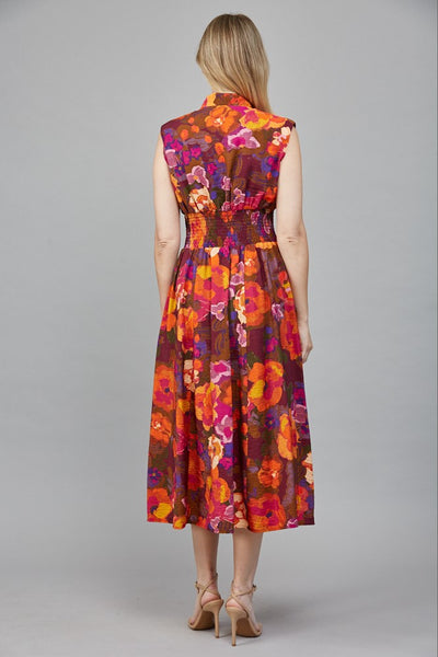 Front Zip Closure Print Midi Dress