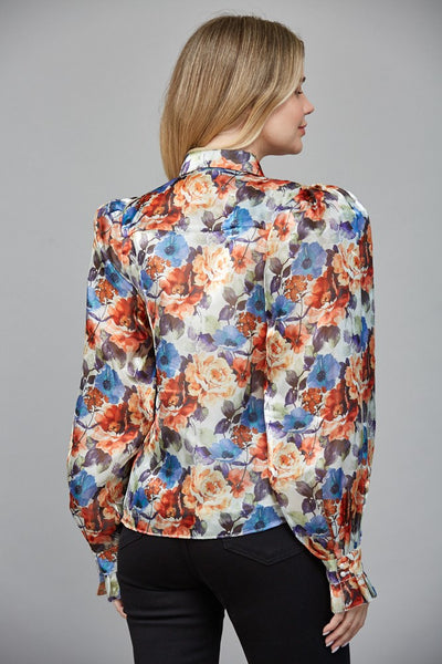 Floral Ruffle Placket Button Down Top