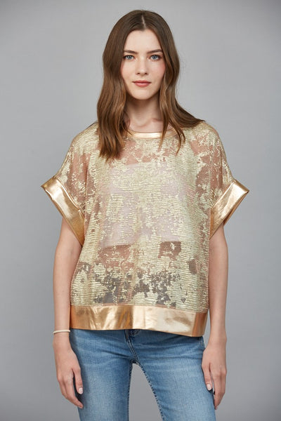 Abstract Metallic Drop Shoulder Top