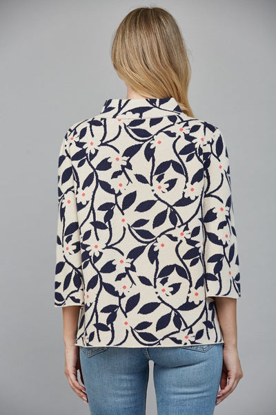 Floral Jacquard Knit Mock Neck Sweater