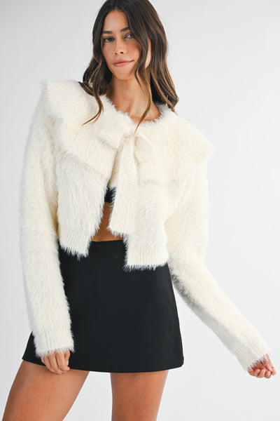 Fuzzy Oversized Collar Cape Cardigan