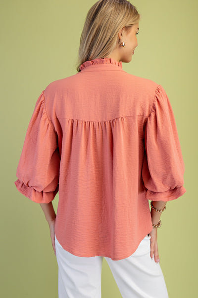 Gathered 3/4 Balloon Sleeve Top