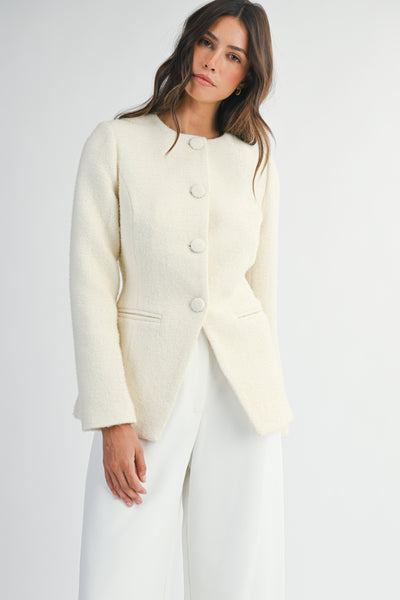 Boucle Button Down Longline Blazer Jacket