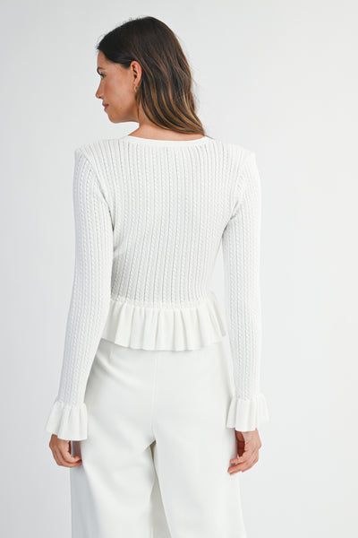 Cable Knit Button Down Peplum Cardigan